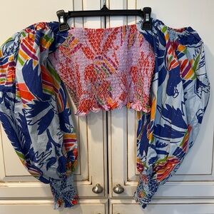 New FARM Rio New without tag Mixed Birds Puff-Sleeve Crop Top Size: Small